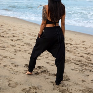 Black Cotton Jersey Loose Fit Harem Pants Women's Streetwear image 3