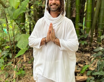 Asymmetrical Desert Shirt  in White 100% Cotton for Men