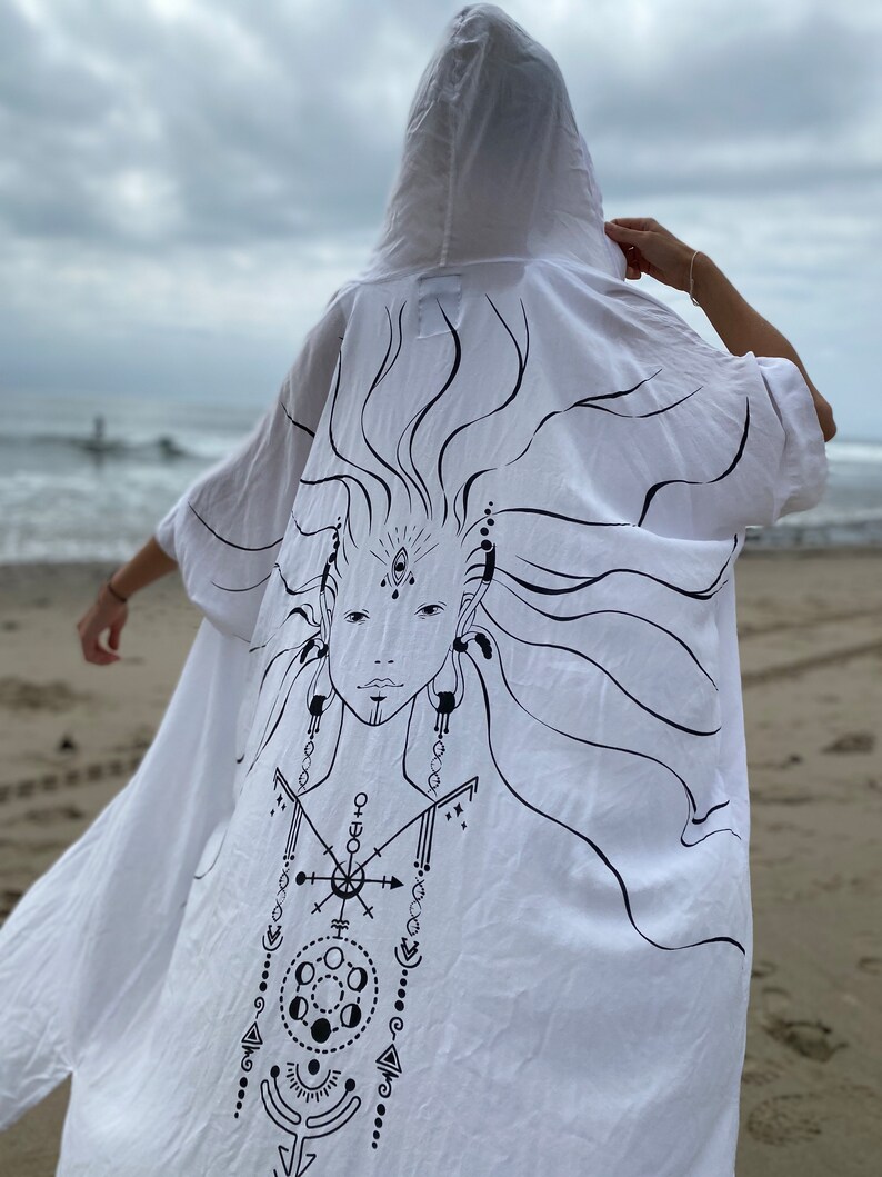 Designer Wearable Art Print Long Kimono Robe Black or White Etsy