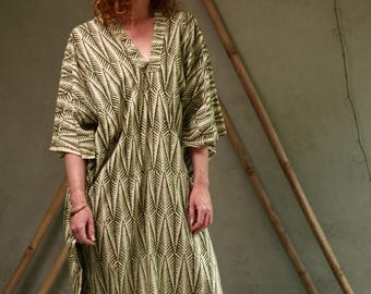 Hand Block Printed Kaftan Cotton Boho Dress, Traditional Print Caftan for Women