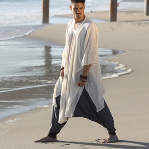 White Long Soft Wool Tunic Shaman Robe, for Kundalini Yoga or Ceremony, White Ceremonial Clothing