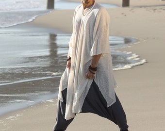 White Long Soft Wool Tunic Shaman Robe, for Kundalini Yoga or Ceremony, White Ceremonial Clothing