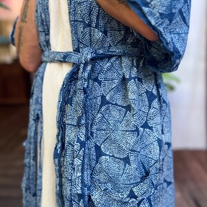 Handmade Block Print Kimono Robe in Indigo, Lounge Wear, Fun Resort Robe image 3