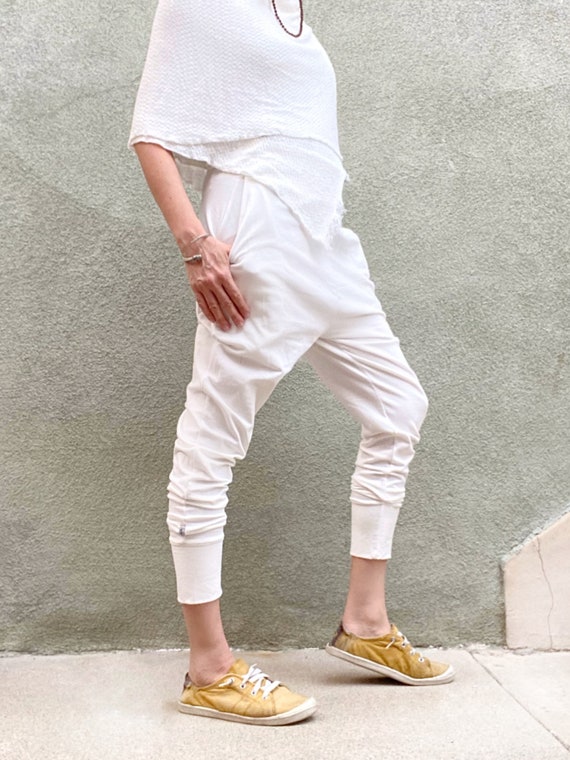 white cotton joggers