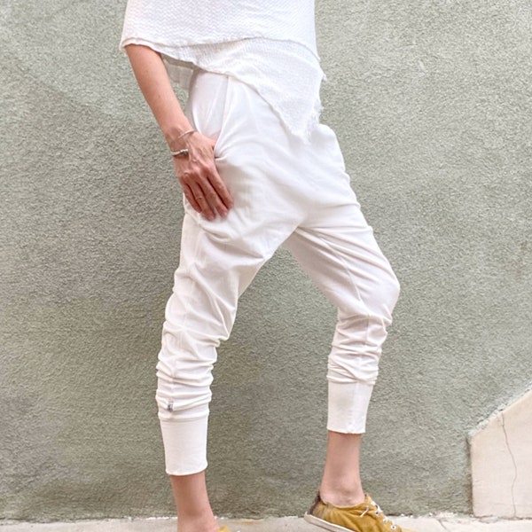 Pantalon de jogging en coton blanc, pantalon de jogging, sarouel, pantalon blanc de yoga kundalini, pantalon de samouraï