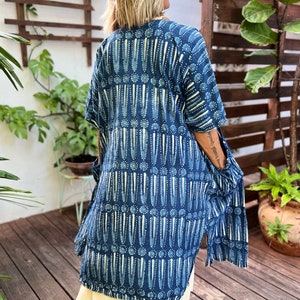 Handmade Block Print Kimono Robe in Indigo, Lounge Wear, Fun Resort Robe image 4