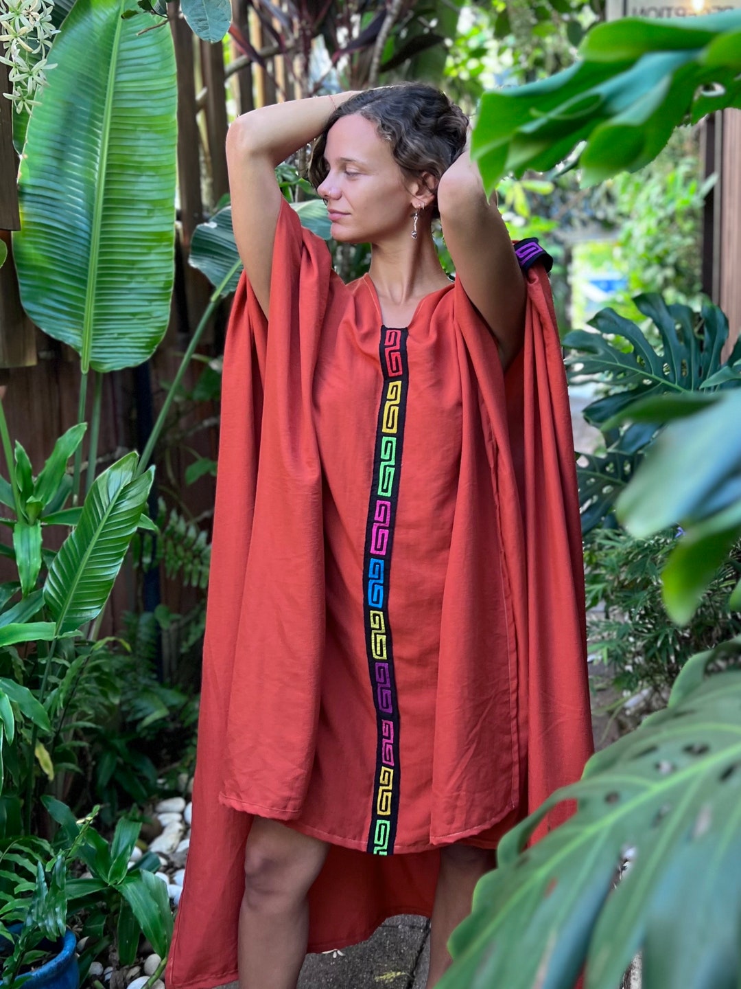 Handmade Red Ritual Robe, Ceremony Poncho With Traditional Kuna Tribal ...