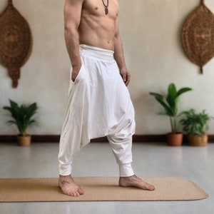 Handmade Harem Pants for Men in Ivory White Cotton