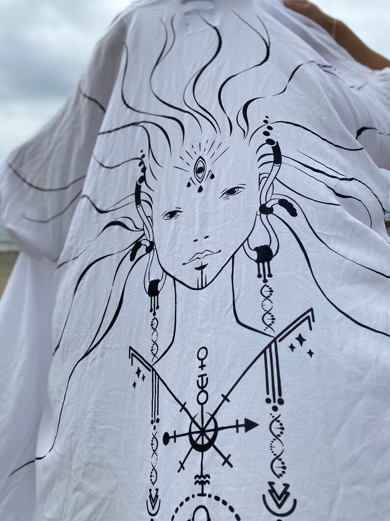 Designer Wearable Art Print Long Kimono Robe Black or White Etsy