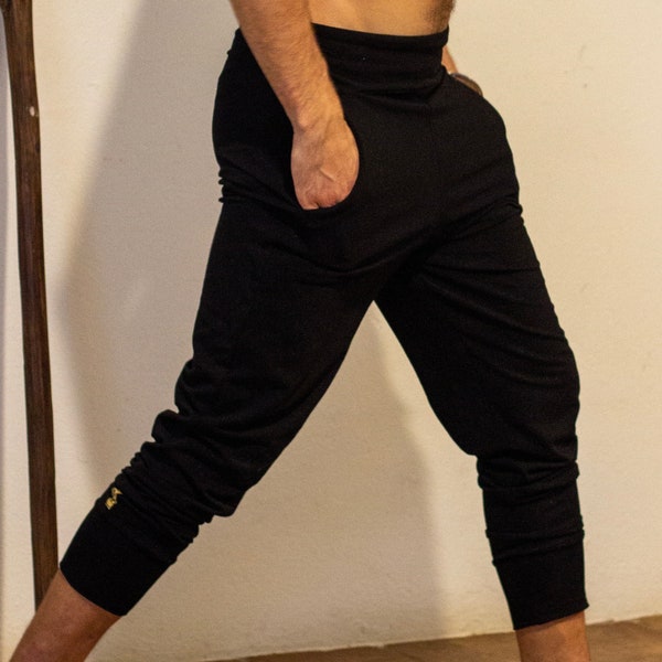 Handmade Jogger Style Drop Pants in Black Cotton