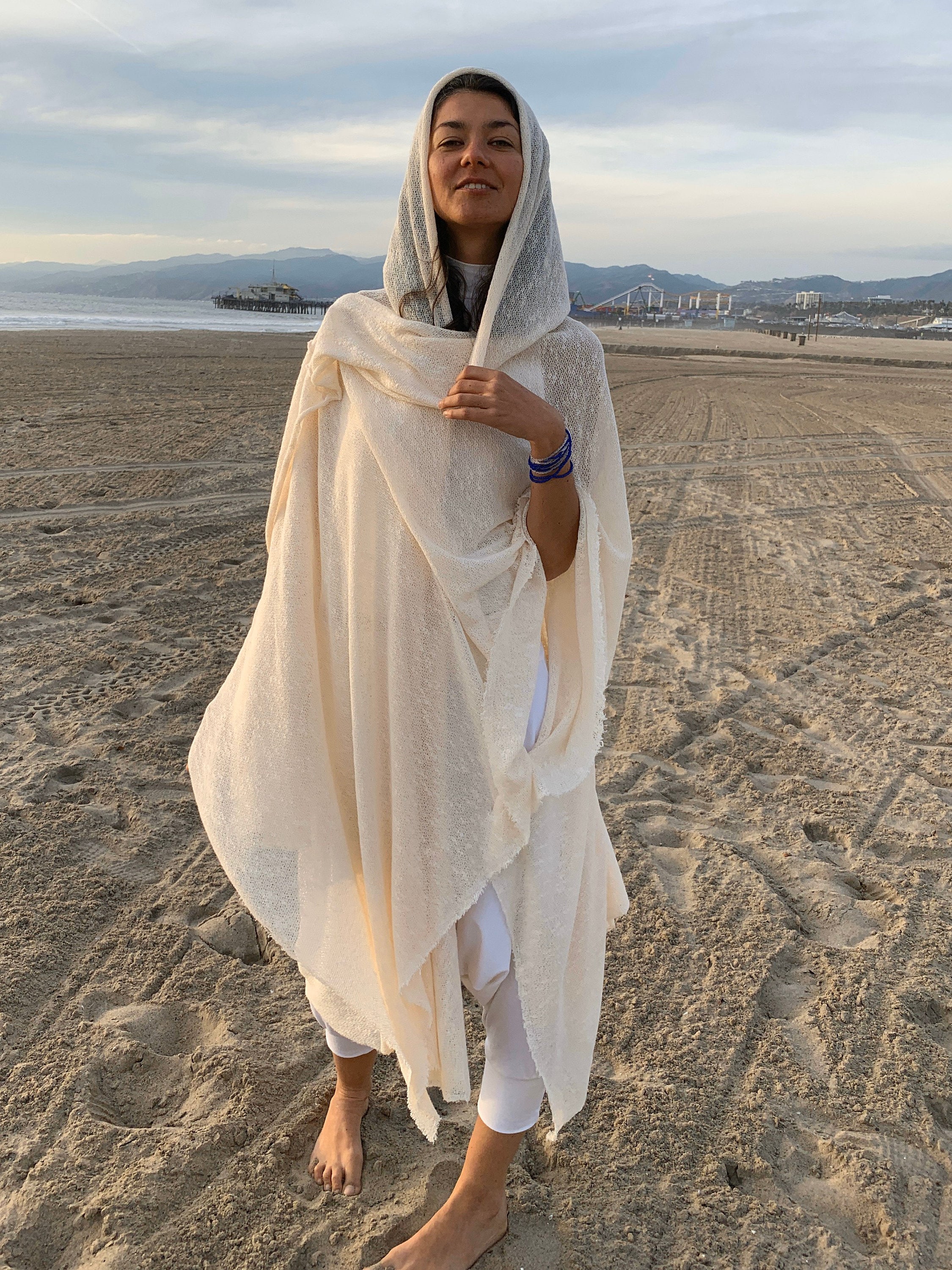 Emu Robe Ivory Cotton Knit Hooded Cloak: Bohemian Ceremony Robe - Etsy
