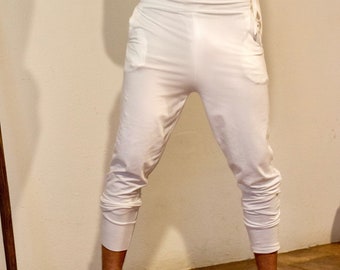 Unisex Jogger Pants, Joggers, Harem Pants in White Organic Cotton