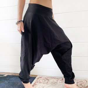 Black Cotton Jersey Loose Fit Harem Pants Women's Streetwear image 8