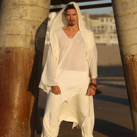 Soft and Cozy Hooded Poncho, Meditation Shirt, Knitted Poncho, White Poncho, Handmade Poncho