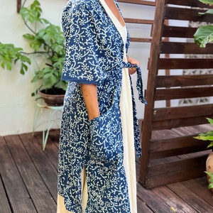 Handmade Block Print Kimono Robe in Indigo, Lounge Wear, Fun Resort Robe image 8