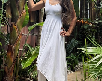 Vestido largo bohemio de verano de algodón elástico blanco ligero