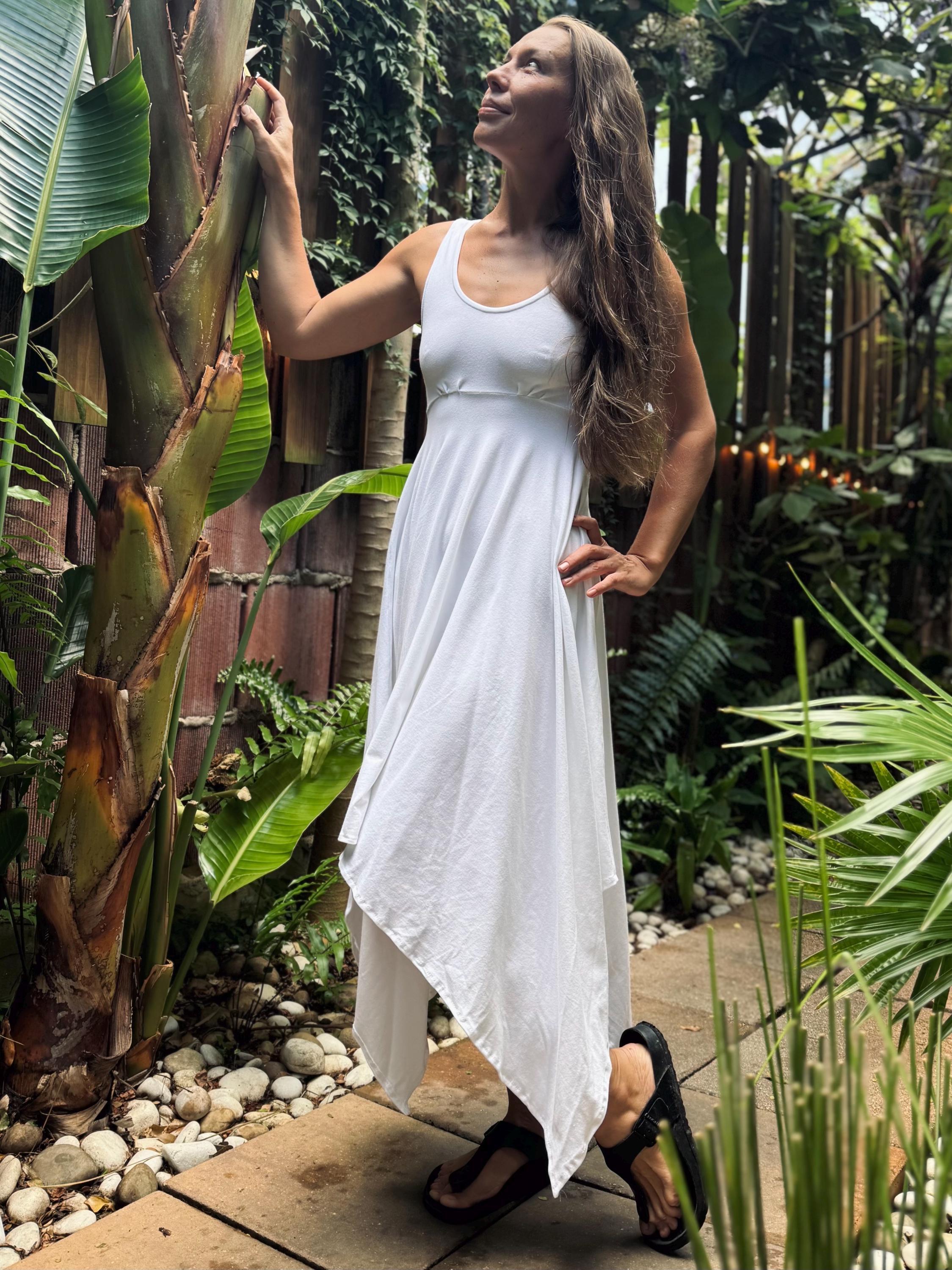Boho Maxi Dress for Summer Lightweight White Stretch Cotton