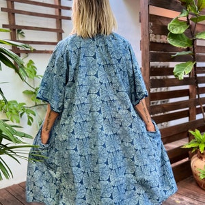 Handmade Block Print Kimono Robe in Indigo, Lounge Wear, Fun Resort Robe image 1