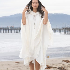 White Hooded Poncho, White Hooded Cape, White Knit Tunic, White Ceremony Clothing