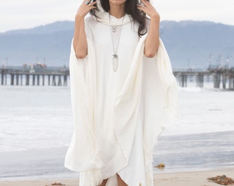 White Hooded Poncho, White Hooded Cape, White Knit Tunic, White Ceremony Clothing