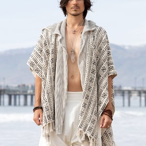 Handwoven Cotton Jedi Poncho - Tribal Print Shaman Cape - Ethically Made Free Spirit Clothing - Soft and Textured Festival Outfit Mens Cape