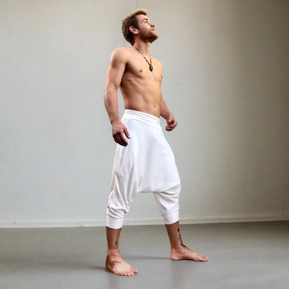 Pantalones Harem Blancos de Algodon Pantalones Blancos Kundalini Yoga Glorka Pantalones Samurai Traje de Hombre Ardiente Sarouel Homme Pantalones de Pescador Tailandes Etsy Mexico