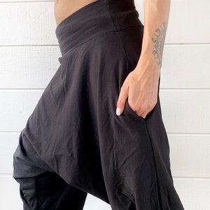 Black Cotton Jersey Loose Fit Harem Pants Women's Streetwear image 10