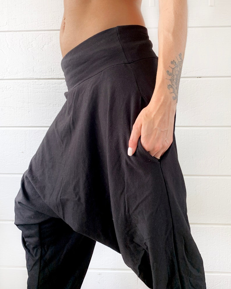 Black Cotton Jersey Loose Fit Harem Pants Women's Streetwear image 10