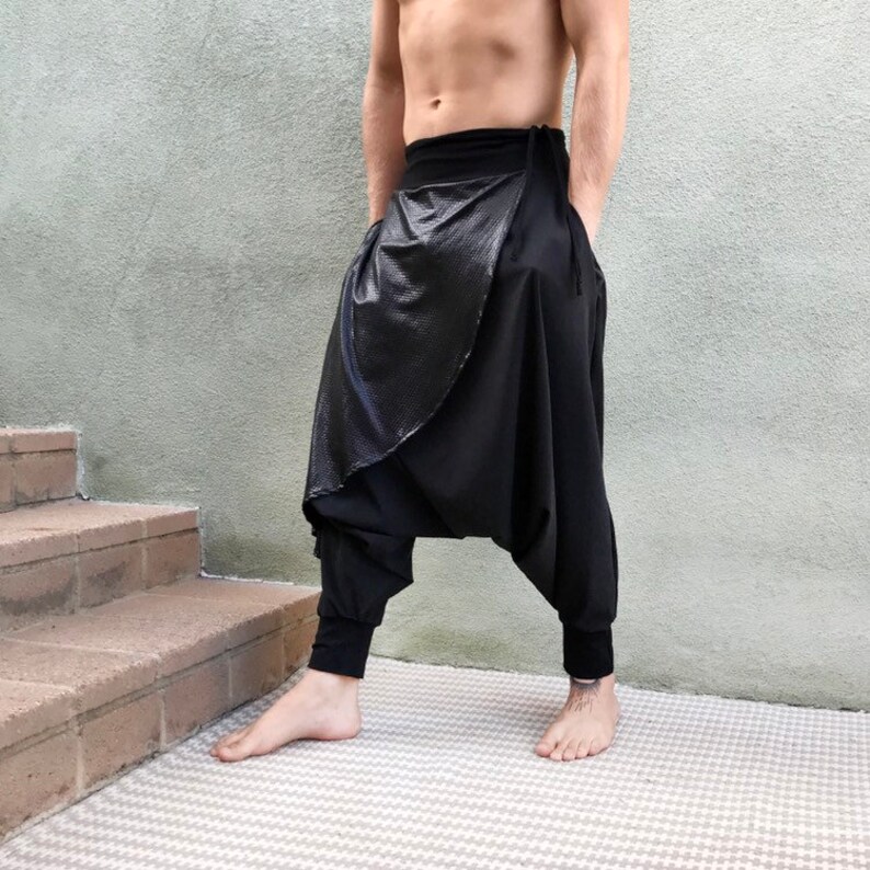 Black Urban Baggy Loose Harem Samurai Pants for Men Burning | Etsy