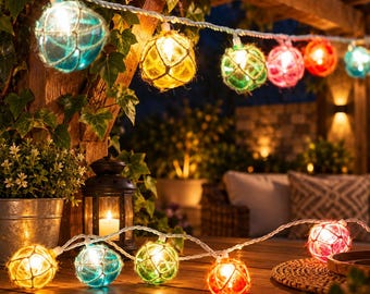 Multicolor Fishing Float String Lights, 9.8 Ft Plug-In Nautical Beach Decor