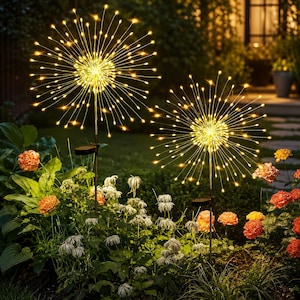 Solar Firework Lights, Outdoor Garden Decor, Warm White Pathway Lights