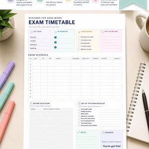 ADHD Exam Timetable Student Planner | Organised Study Tool (Digital Download PDF)