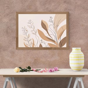 Leaf Line Drawing – Earth Tone Botanical Wall Art – Modern Printable Poster