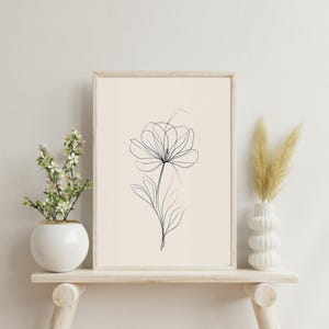 Beige Flower Line Art – Minimalist Botanical Print – Scandinavian Wall Decor Download