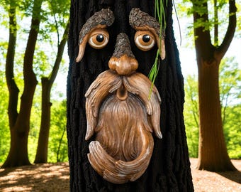 Decoración de exterior con forma de cara de árbol – Arte de jardín con forma de árbol – Comedero para pájaros único para jardín o interior – Adorno divertido para jardín