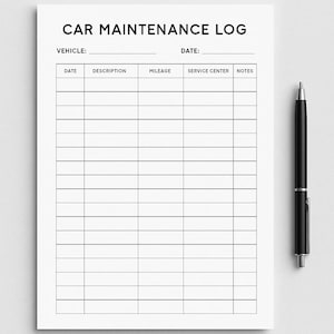 Car Maintenance Log | Printable Auto Service Tracker | Vehicle Repair Record Sheet