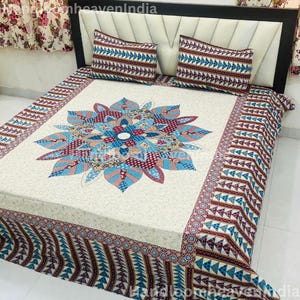 Traditional Barmeri Printed Cotton King Bedsheet Set Indian Ethnic Bedding Set