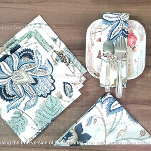 Hand block Printed Cotton Napkins Set of 6 – 16x16 Inch Floral Dinner Napkins – Soft Reusable Cloth Napkins for Table Decor & Dining