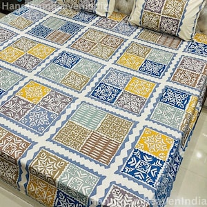 Cotton King Size Barmeri Bedsheet Set Rajasthani Printed Indian Bedding Set
