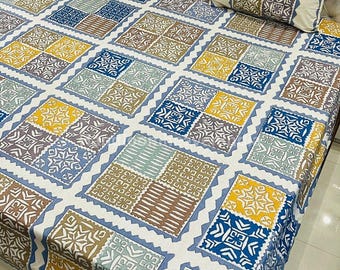 Cotton King Size Barmeri Bedsheet Set Rajasthani Printed Indian Bedding Set