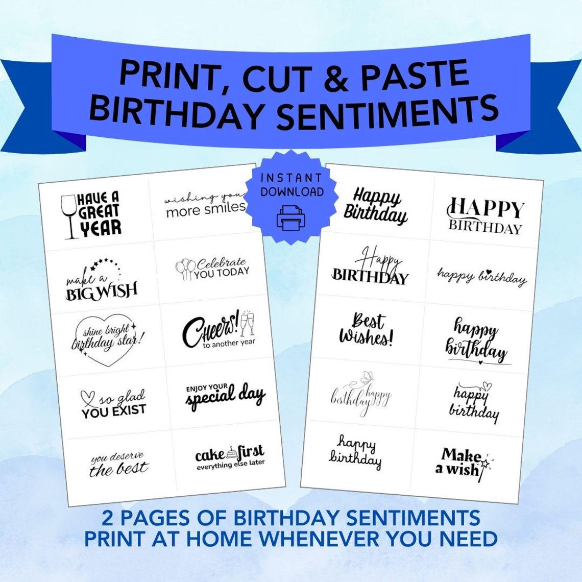 Printable Birthday Card Sentiments: Short Sayings, A4 PDF (digital ...