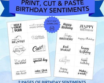 Printable Birthday Card Sentiments: Short Sayings, A4 PDF (Digital Download)