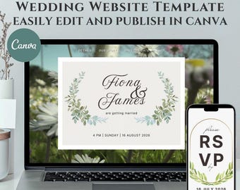 Garden Wedding Website Template | Editable Canva Web Invitation | Online RSVP | Wedding Countdown | Interactive Map