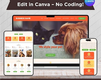 Pet Groomer Canva Website Template: Pet Care, Sitters, Services, Shop (Digital Download)