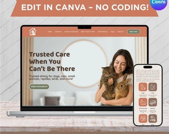 Pet Sitter Website Template: Editable Canva Landing Page Pre Written (Digital Download)