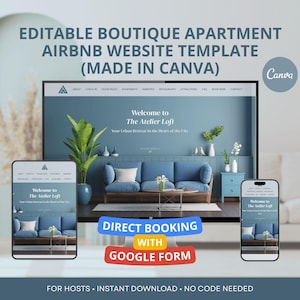 Airbnb Website Template | Direct Booking with Google Form | Canva Editable Vacation Rental Website | Welcome Guide & House Rules