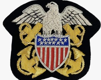 Handgemaakte US Navy Officer Bullion Badge | Geborduurde patch militair uniform
