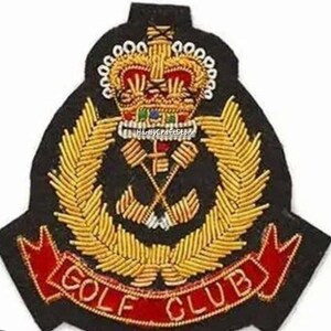 May include: Embroidered Golf Club patch with a detailed design. The patch features a gold-colored crown, crossed golf clubs, and a banner with the words "GOLF CLUB" in red. The patch is on a black background.