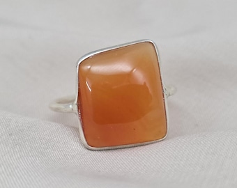 925 Sterling Silver Karneol Ring • Rektangulär Orange Ädelsten, Handgjord