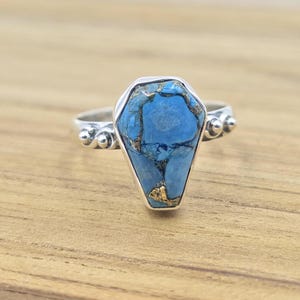 Turquoise Stone Ring, Blue Turquoise Cabochon Ring, Boho Statement Ring, Turquoise Gemstone Ring, Silver Tone Ring, Handmade Jewelry